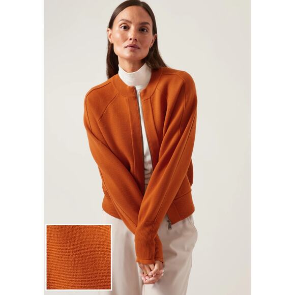 Athleta Sequoia Burnt Orange Zip-Front Women's Sweater - Picture 11 of 11